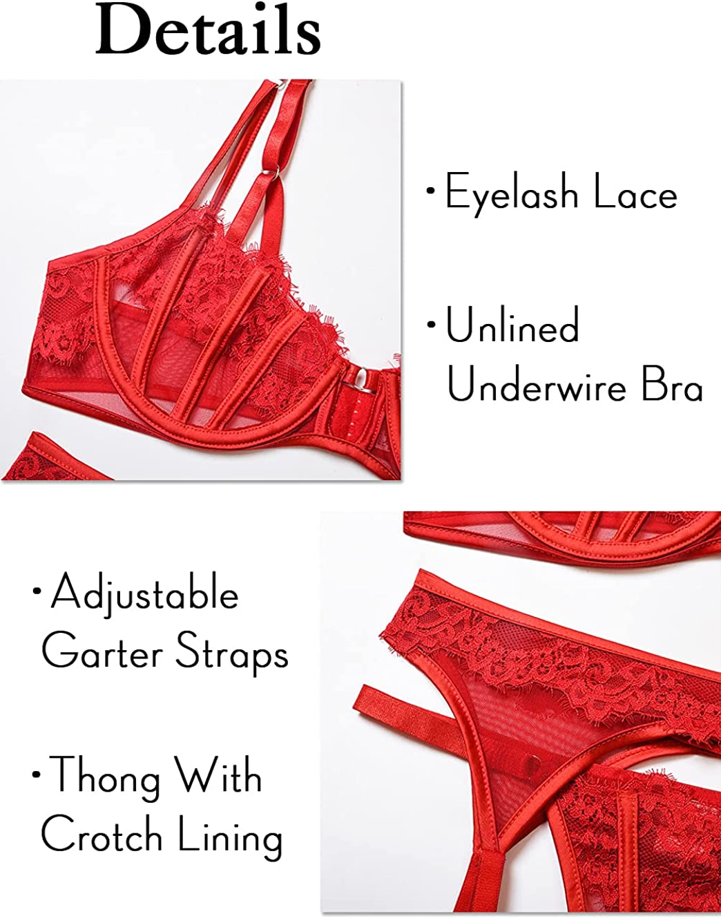 Kaei&Shi Floral Lace Patchwork,Underwire Demi Bra,Double Layered Belt,Thong,Garter Lingerie Set Apparel & Accessories > Clothing > Underwear & Socks > Lingerie Kaei&Shi   