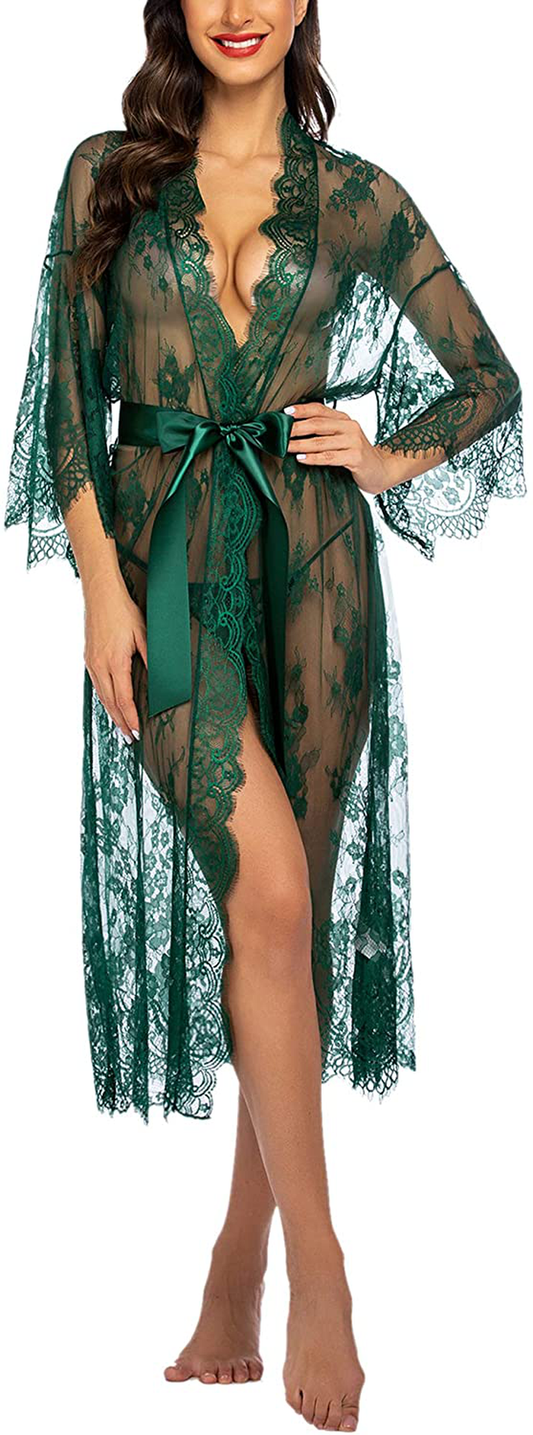 Avidlove Women Sexy Long Lace Lingerie Kimono Robe Sheer Babydoll Nightgown Nightdress Apparel & Accessories > Clothing > Underwear & Socks > Lingerie Kylie Max   