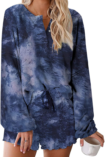Ekouaer Tie Dye Pajamas Set Womens Loungewear Sleepwear 2 Piece PJ Sets Apparel & Accessories > Clothing > Sleepwear & Loungewear > Pajamas Ekouaer Lovely Long Sleeve 8 Large 