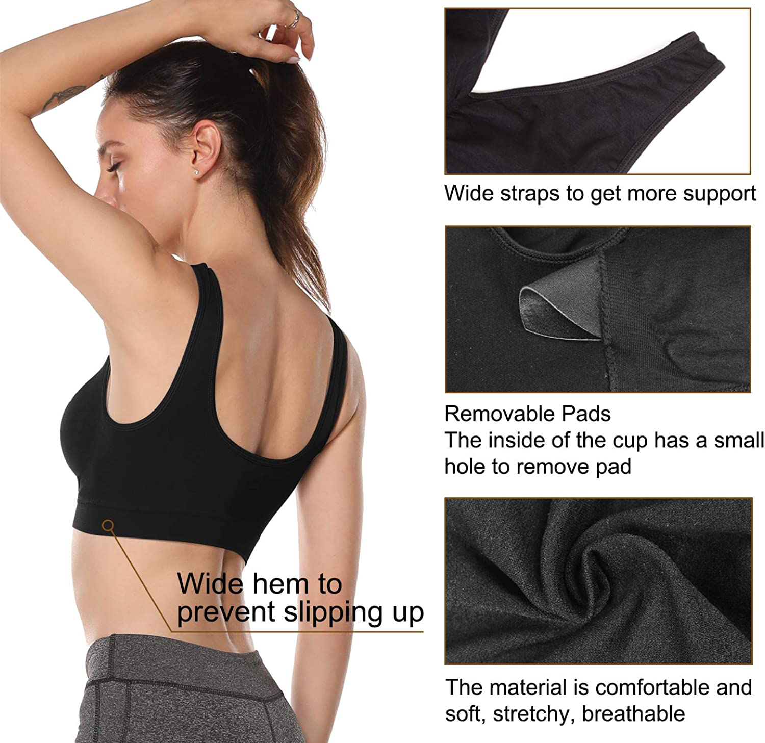 Onory 3 Pack Sports Bras for Women Wirefree Padded Workout Yoga Gym Fitness Bra Apparel & Accessories > Clothing > Underwear & Socks > Bras Kylie Max   