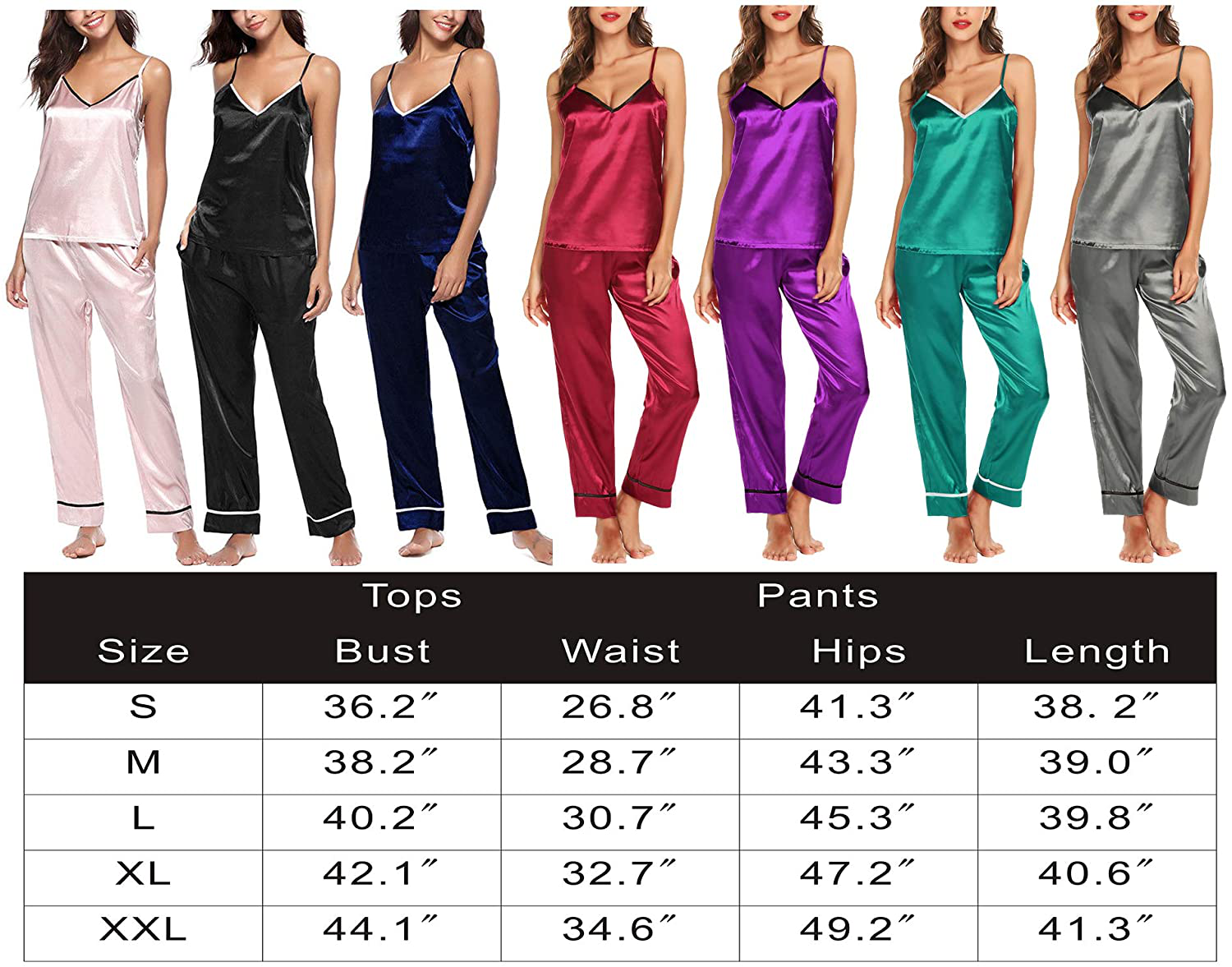 Romanstii Satin Pajamas Set Silk Sleepwear Cami Nightwear Soft Lingerie PJ Set Apparel & Accessories > Clothing > Sleepwear & Loungewear Kylie Max   