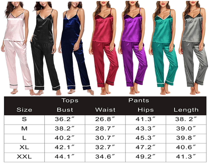 Romanstii Satin Pajamas Set Silk Sleepwear Cami Nightwear Soft Lingerie PJ Set Apparel & Accessories > Clothing > Sleepwear & Loungewear Kylie Max   