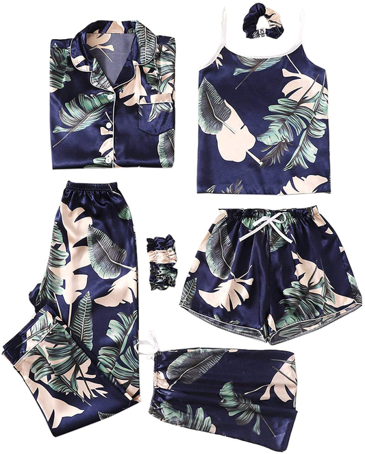 Shein Women'S 7Pcs Pajama Set Cami Pjs with Shirt and Eye Mask Apparel & Accessories > Clothing > Sleepwear & Loungewear > Pajamas Kylie Max   