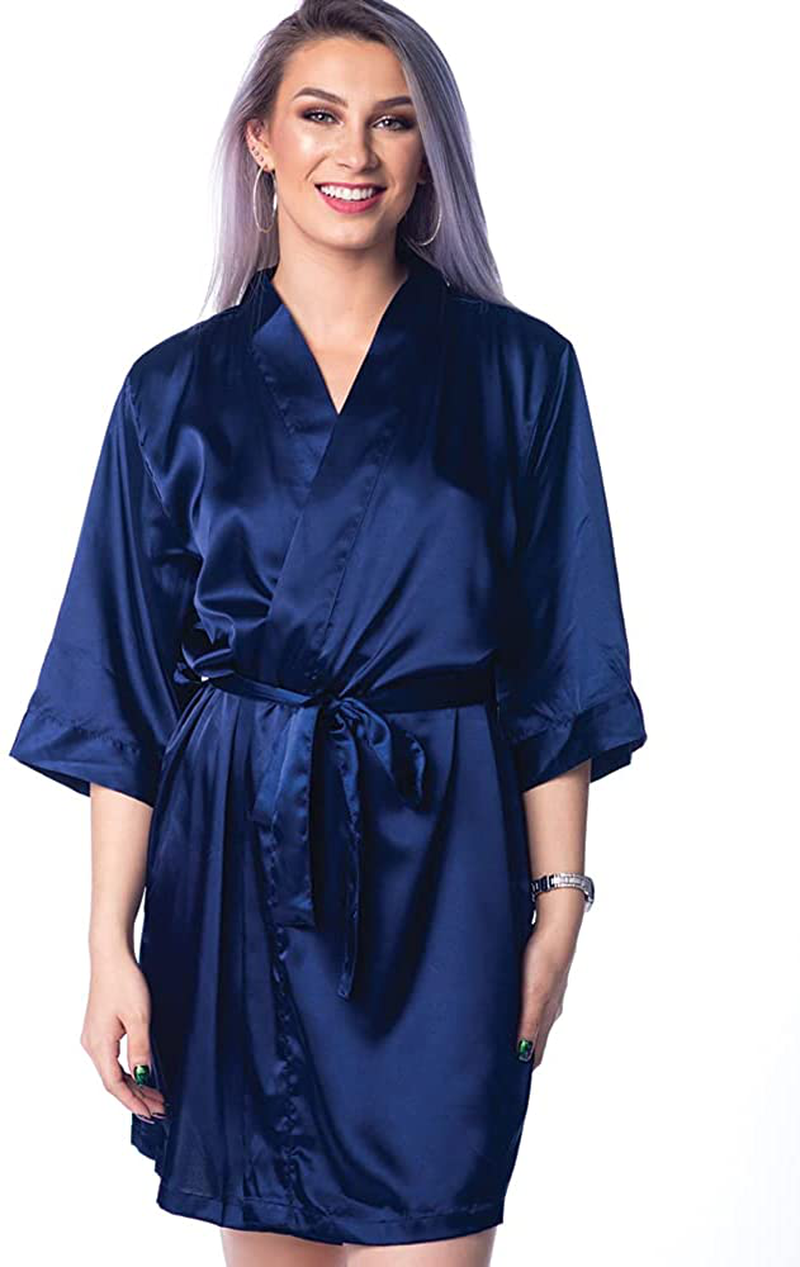 Pretty Robes Silk Satin Robes for Women Short Kimono Robe for Brides and Bridesmaids Wedding and Bridal Party Loungewear Apparel & Accessories > Clothing > Sleepwear & Loungewear > Robes Pretty Robes Navy Blue Large-X-Large 