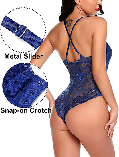 Avidlove Women Snap Crotch Lingerie Sexy Lace Bodysuit Deep V Teddy One Piece Lace Babydoll Apparel & Accessories > Clothing > Underwear & Socks > Lingerie Avidlove   