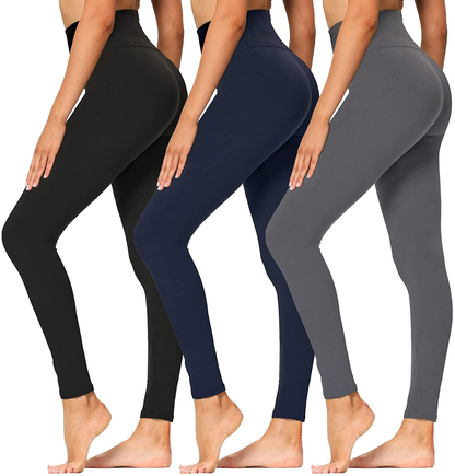 High Waisted Leggings for Women - Soft Athletic Tummy Control Pants for Running Cycling Yoga Workout - Reg & Plus Size Apparel & Accessories > Clothing > Activewear SYRINX 3 Pack Black, Dark Grey, Navy Blue Small-Medium 