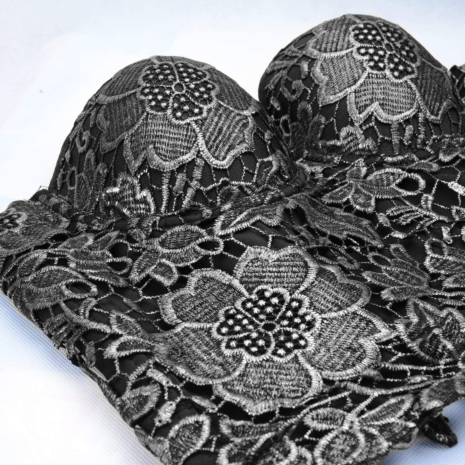 ELLACCI Women'S Floral Lace Bustier Crop Top Gothic Corset Bra Tops Black Apparel & Accessories > Clothing > Underwear & Socks > Lingerie ELLACCI   