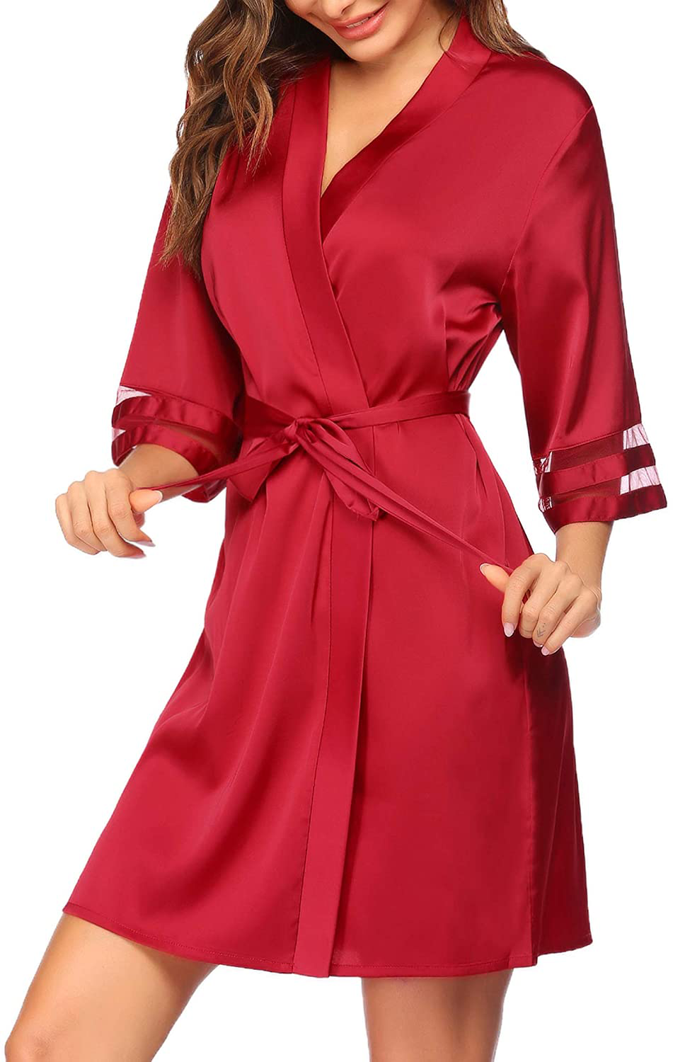 Ekouaer Womens Satin Robe Lightweight Kimono Bathrobe 3/4 Bell Sleeve Bridesmaid Bride Party Robes S-XXL Apparel & Accessories > Clothing > Sleepwear & Loungewear > Robes Ekouaer   