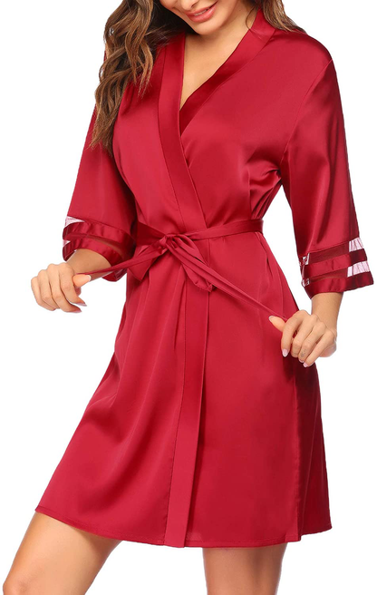 Ekouaer Womens Satin Robe Lightweight Kimono Bathrobe 3/4 Bell Sleeve Bridesmaid Bride Party Robes S-XXL Apparel & Accessories > Clothing > Sleepwear & Loungewear > Robes Ekouaer   