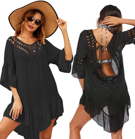 Ekouaer Swimsuit Cover up Women Swimwear Bathing Suit Dress Sexy Bikini Beach Crochet Beachwear Tunic Top Summer Apparel & Accessories > Clothing > Swimwear Kylie Max   