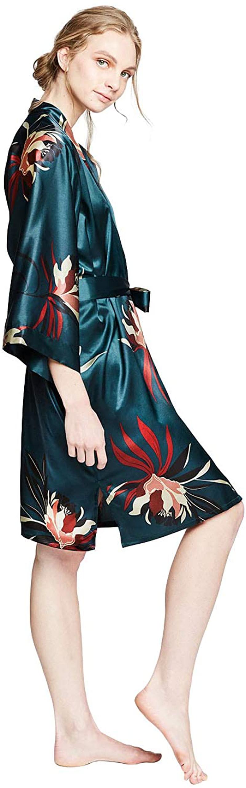KIM+ONO Women'S Satin Kimono Robe Short - Floral Apparel & Accessories > Clothing > Sleepwear & Loungewear > Robes KIM+ONO   