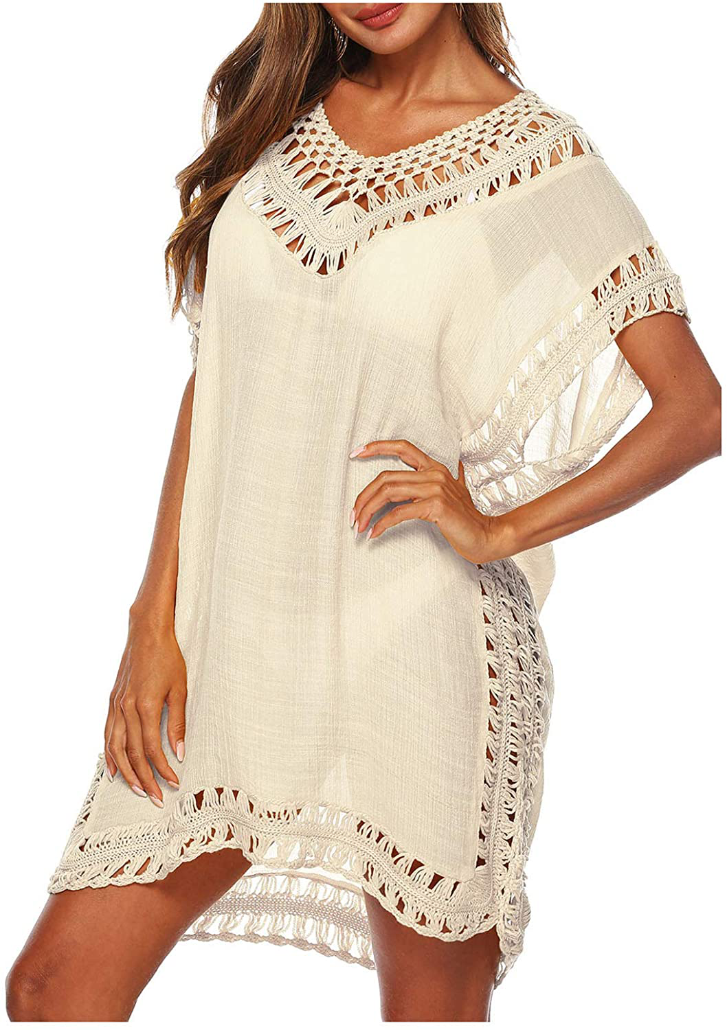 Wander Agio Womens Swimwear Cover up Swim Suit Beach Bikini Coverups Stripe Printing Hollow Out Apparel & Accessories > Clothing > Swimwear Kylie Max   