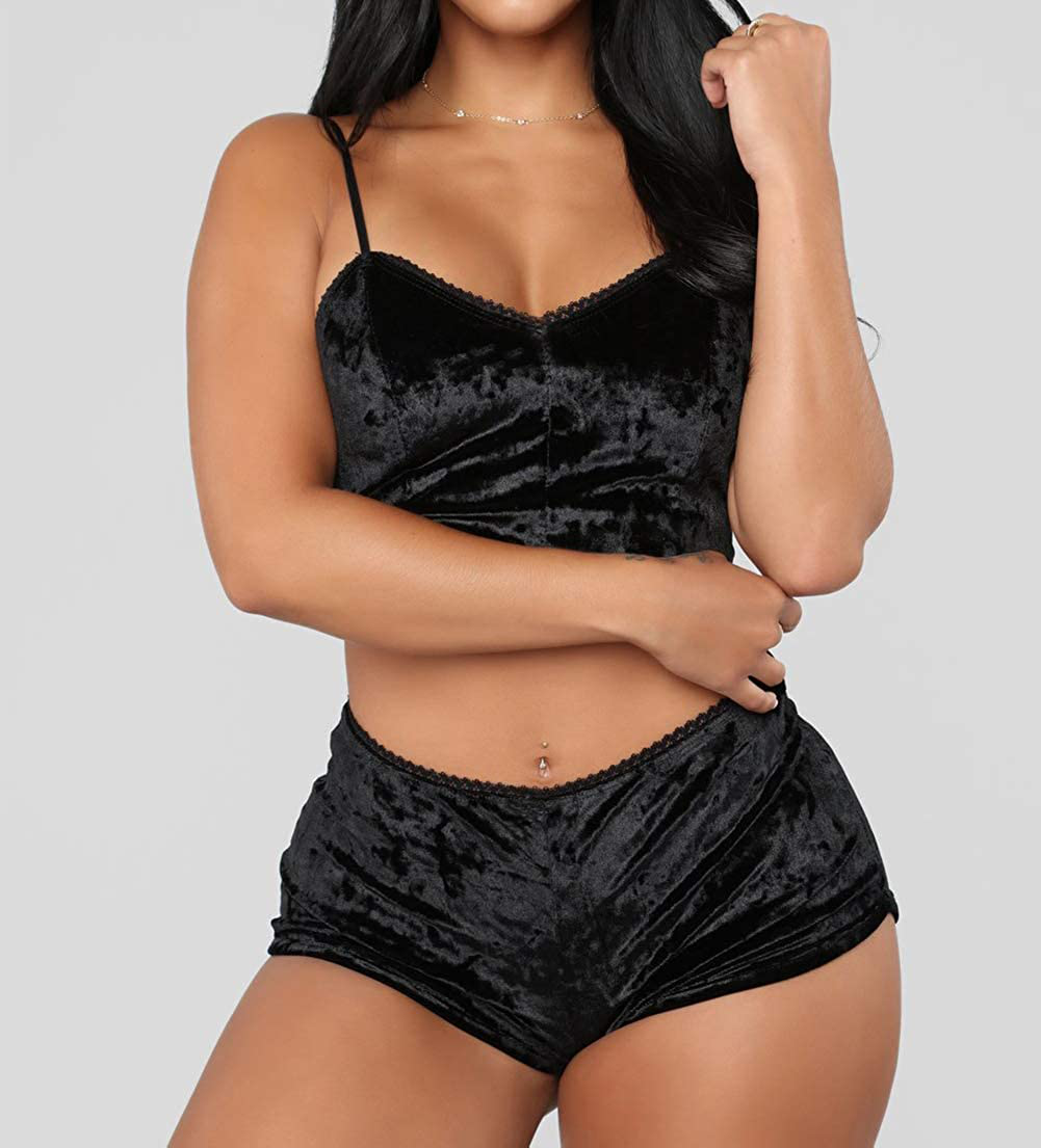 Women Sexy Strappy Babydoll Lingerie Satin Pajama Set Camisole with Shorts 2 Piece Sleepwear Apparel & Accessories > Clothing > Sleepwear & Loungewear Kylie Max   
