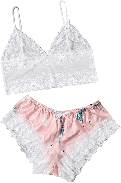 SOLY HUX Women'S plus Size Spaghetti Strap Lace Trim Bralette and Shorts Sleepwear Pajama Lingerie Set Apparel & Accessories > Clothing > Underwear & Socks > Lingerie KYLIE MAX Pink Floral 3X-Large Plus 
