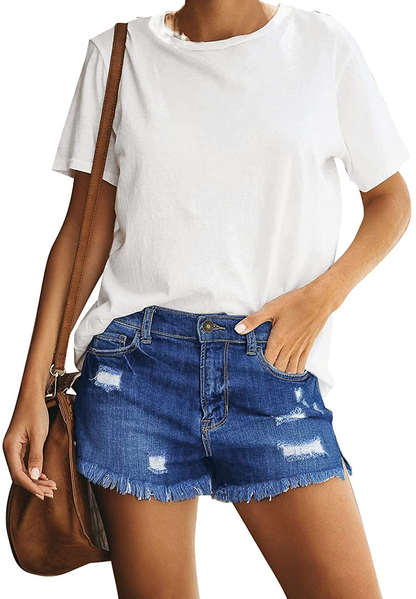 Luvamia Women'S Casual Mid Rise Denim Shorts Stretch Ripped Raw Hem Jean Shorts Apparel & Accessories > Clothing > Shorts Kylie Max   