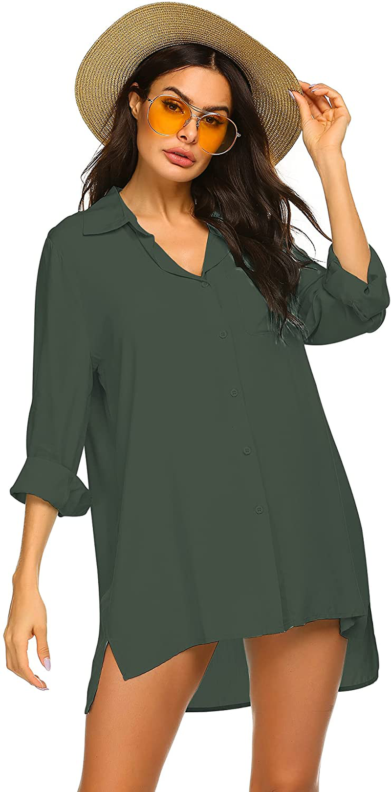 Ekouaer Women'S Beach Bikini Cover-Up Long Roll-Up Sleeve Summer Covers Apparel & Accessories > Clothing > Swimwear Kylie Max   