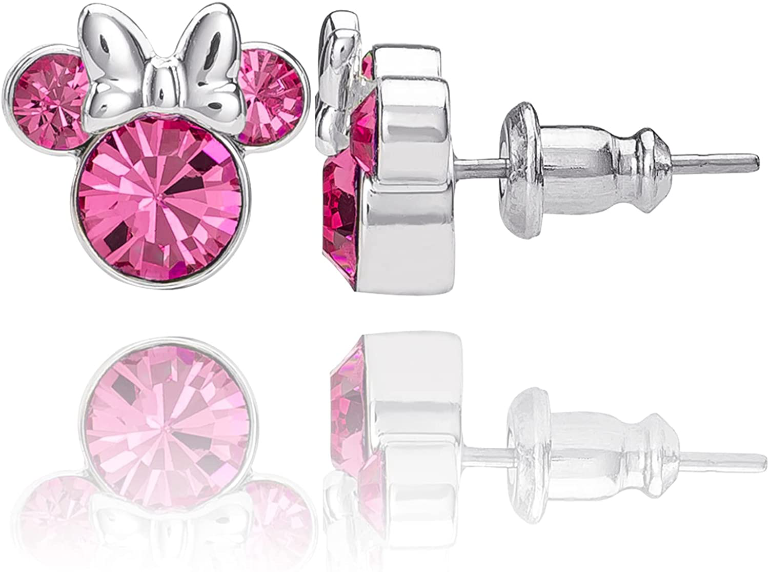 Disney Minnie Mouse Birthstone Jewelry, Silver Plated Crystal Stud Earrings for Women and Girls Arts & Entertainment > Party & Celebration > Gift Giving Disney October-Fuchsia Crystal  