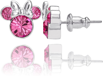 Disney Minnie Mouse Birthstone Jewelry, Silver Plated Crystal Stud Earrings for Women and Girls Arts & Entertainment > Party & Celebration > Gift Giving Disney October-Fuchsia Crystal  
