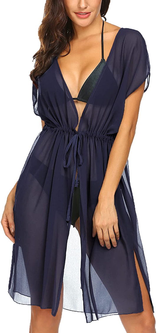 Ekouaer Women'S Summer Bikini Cover up Sexy Sheer Swimsuits Coverup Mesh Chiffon Beach Dress Swimwear Apparel & Accessories > Clothing > Swimwear Kylie Max   