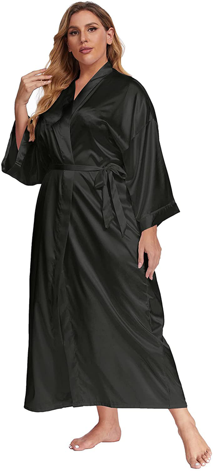 Feslieacc Women'S plus Size Long Satin Robes plus Size Long Silk Robes Kimonos Sleepwear Dressing Gown Apparel & Accessories > Clothing > Sleepwear & Loungewear > Robes feslieacc   