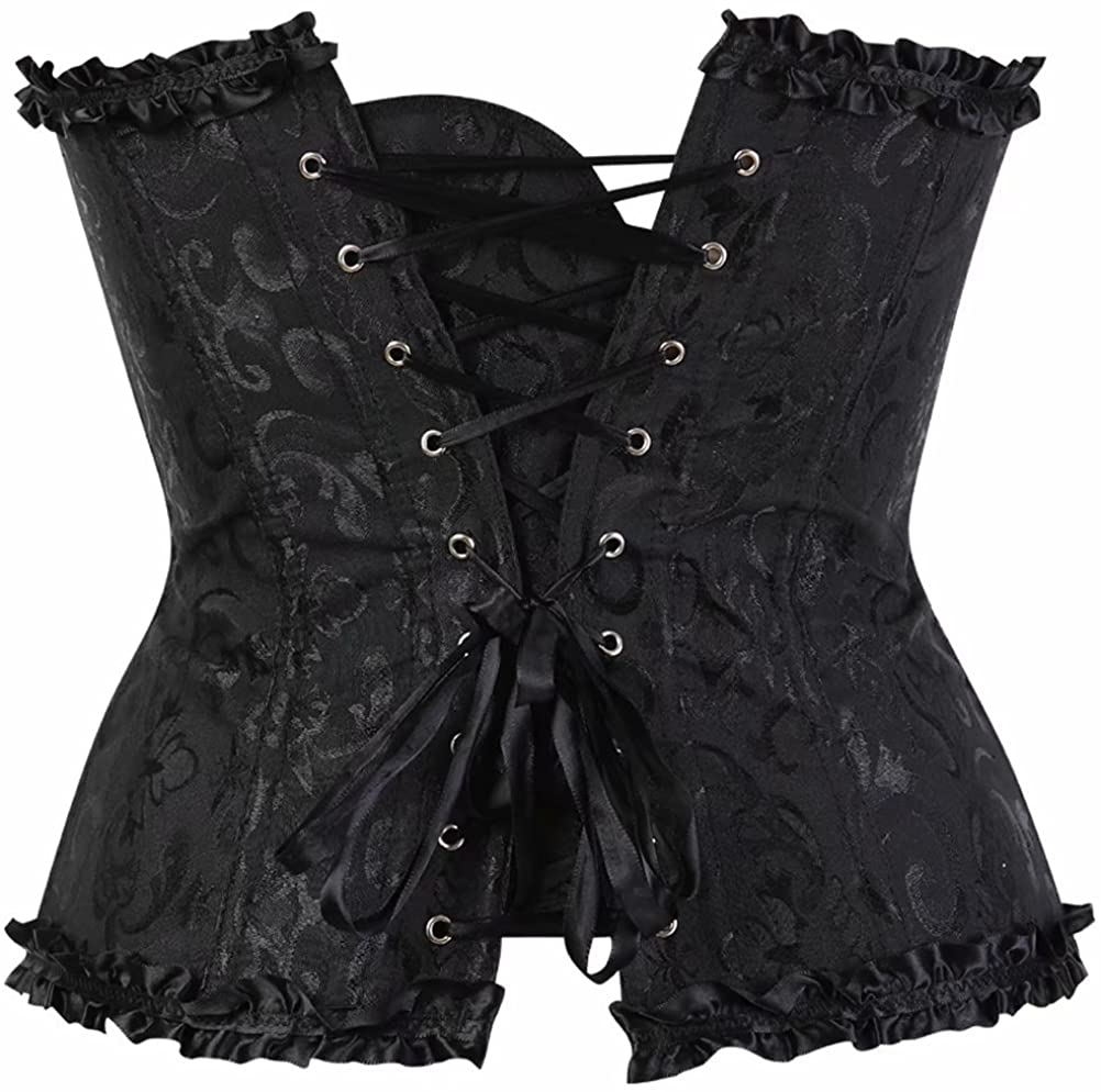 Corset Top Bustier Women'S Overbust Satin Floral Lace up Trim plus Size Bodyshaper Apparel & Accessories > Clothing > Underwear & Socks > Lingerie jutrisujo   