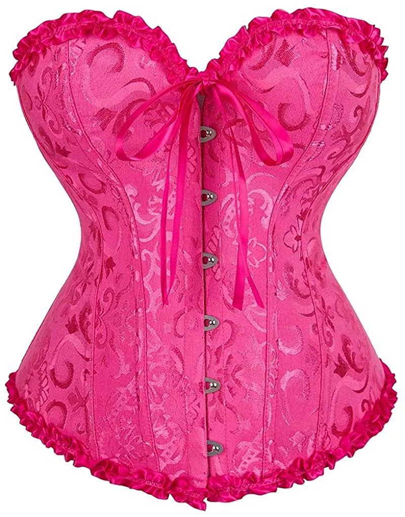 Corset Top Bustier Women'S Overbust Satin Floral Lace up Trim plus Size Bodyshaper Apparel & Accessories > Clothing > Underwear & Socks > Lingerie jutrisujo Rose Red Medium 