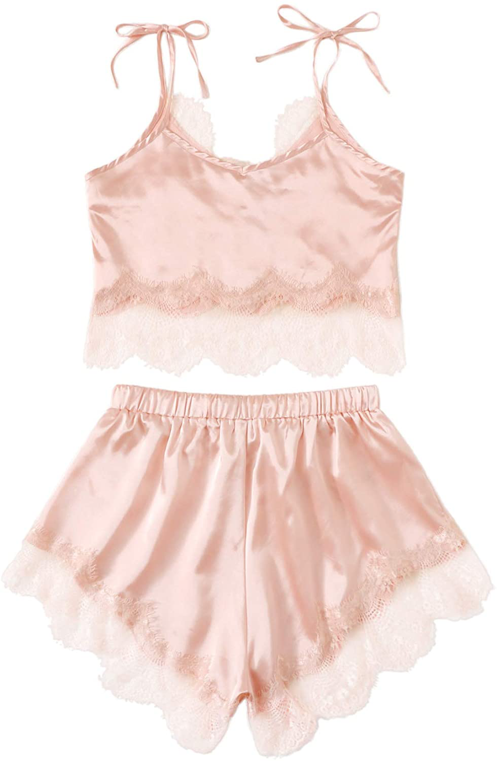 DIDK Women'S Lace Trim Bralette Shorts Pajama Set Lingerie Nightwear Apparel & Accessories > Clothing > Sleepwear & Loungewear Kylie Max   
