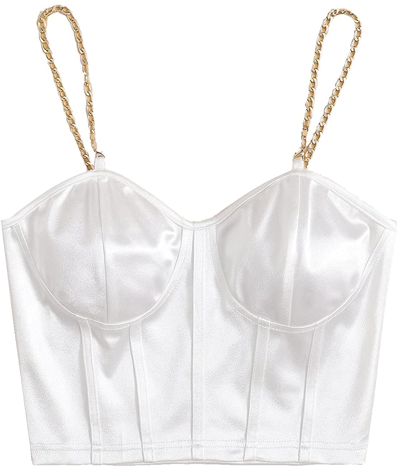 Shein Women'S Bustiers Corsets Crop Tops Chain Straps Party Clubwear Bodice Tank Top Apparel & Accessories > Clothing > Underwear & Socks > Lingerie SheIn White Small 