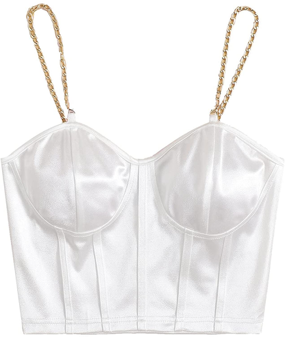 Shein Women'S Bustiers Corsets Crop Tops Chain Straps Party Clubwear Bodice Tank Top Apparel & Accessories > Clothing > Underwear & Socks > Lingerie SheIn White Small 