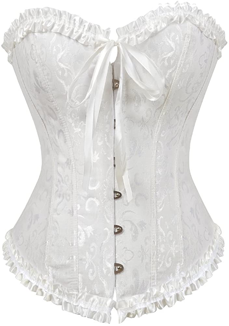 Women Lace up Back Sexy Floral Corset for Women Lingerie Bustier Top plus Size Apparel & Accessories > Clothing > Underwear & Socks > Lingerie Zhitunemi White XX-Large 
