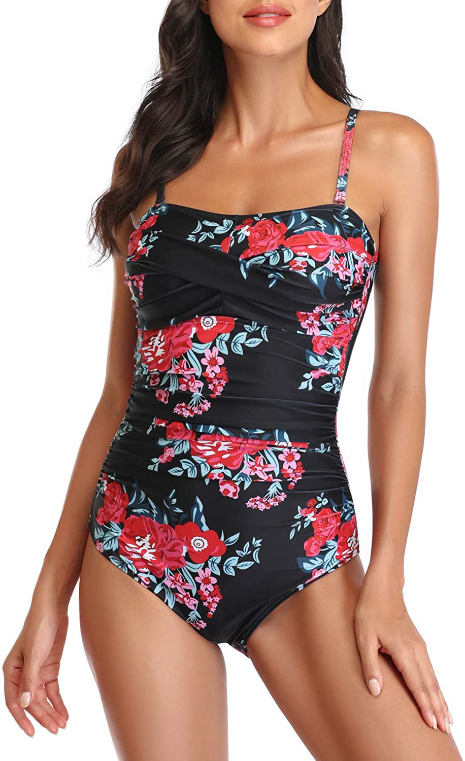 Smismivo Women'S Strapless One Piece Swimsuit Ruched Padded plus Size Bandeau Bathing Suit Sexy Slimming Tube Top Swimwear Apparel & Accessories > Clothing > Swimwear Kylie Max   
