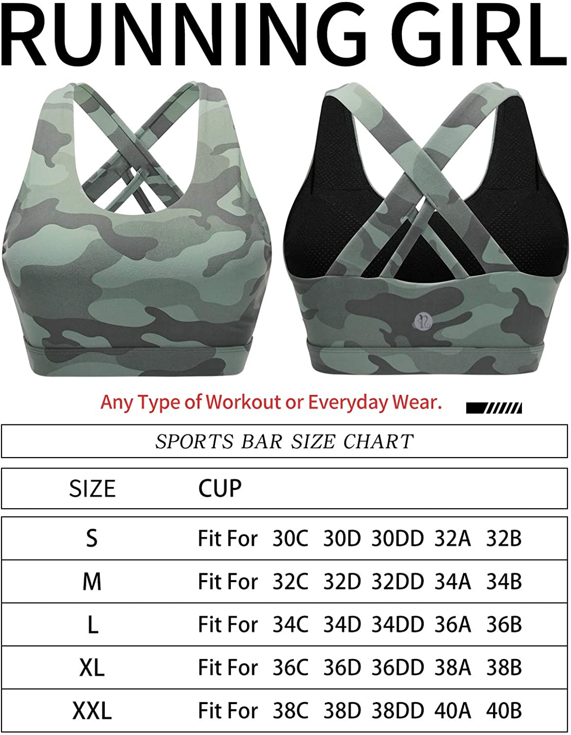 RUNNING GIRL Sports Bra for Women, Criss-Cross Back Padded Strappy Sports Bras Medium Support Yoga Bra with Removable Cups Apparel & Accessories > Clothing > Underwear & Socks > Bras Kylie Max   