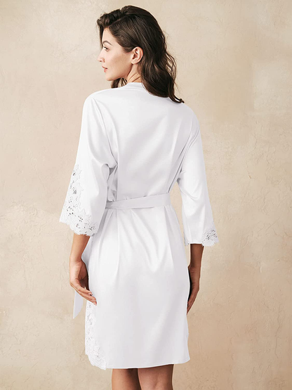 AW BRIDAL Women'S Satin Robe Lace Trim Kimono Silk Robe Short Bridal Party Robes for Brides Bridesmaids Wedding Loungewear Apparel & Accessories > Clothing > Sleepwear & Loungewear > Robes AW BRIDAL   