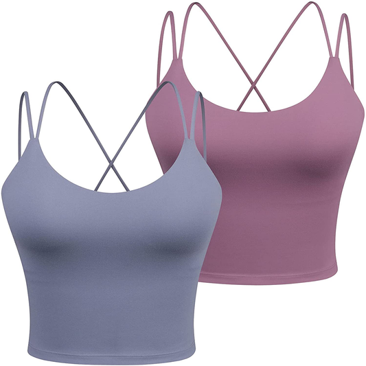 Women'S Longline Sports Bra Padded Strappy Yoga Bra Fitness Running Workout Crop Tank Top（2Pack） Apparel & Accessories > Clothing > Underwear & Socks > Bras Kylie Max   