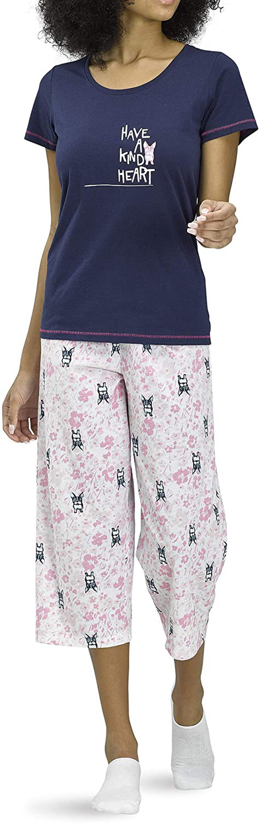 Hue Printed Knit Short Sleeve Tee and Capri 2 Piece Pajama Set Sleepwear Apparel & Accessories > Clothing > Sleepwear & Loungewear > Pajamas Kylie Max   