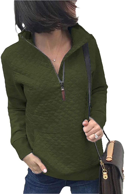 BTFBM Women Fashion Quilted Pattern Lightweight Zipper Long Sleeve Plain Casual Ladies Sweatshirts Pullovers Shirts Tops Apparel & Accessories > Clothing > Activewear Kylie Max   