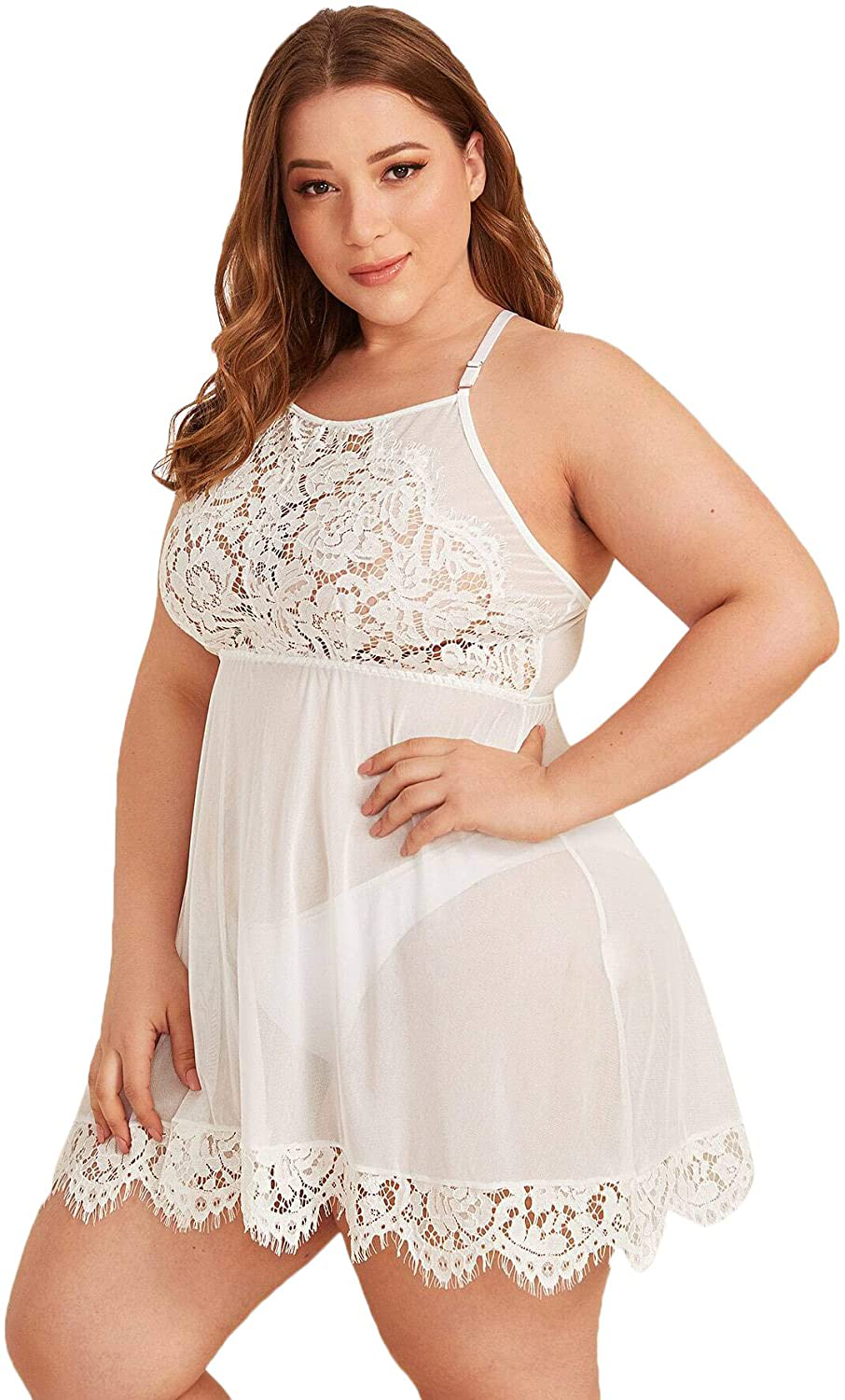 Floerns Women'S plus Size Lace Strap Babydoll Sleepwear Sexy Lingerie Apparel & Accessories > Clothing > Underwear & Socks > Lingerie Kylie Max   