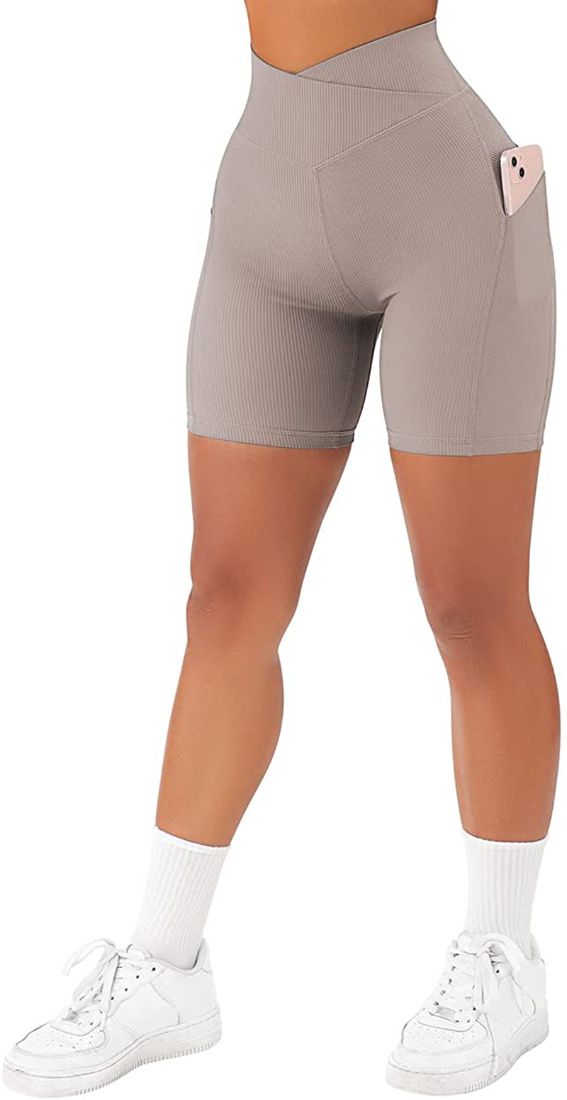 SUUKSESS Women Cross Workout Shorts with Pockets 5" High Waist Booty Biker Short Apparel & Accessories > Clothing > Shorts Kylie Max   