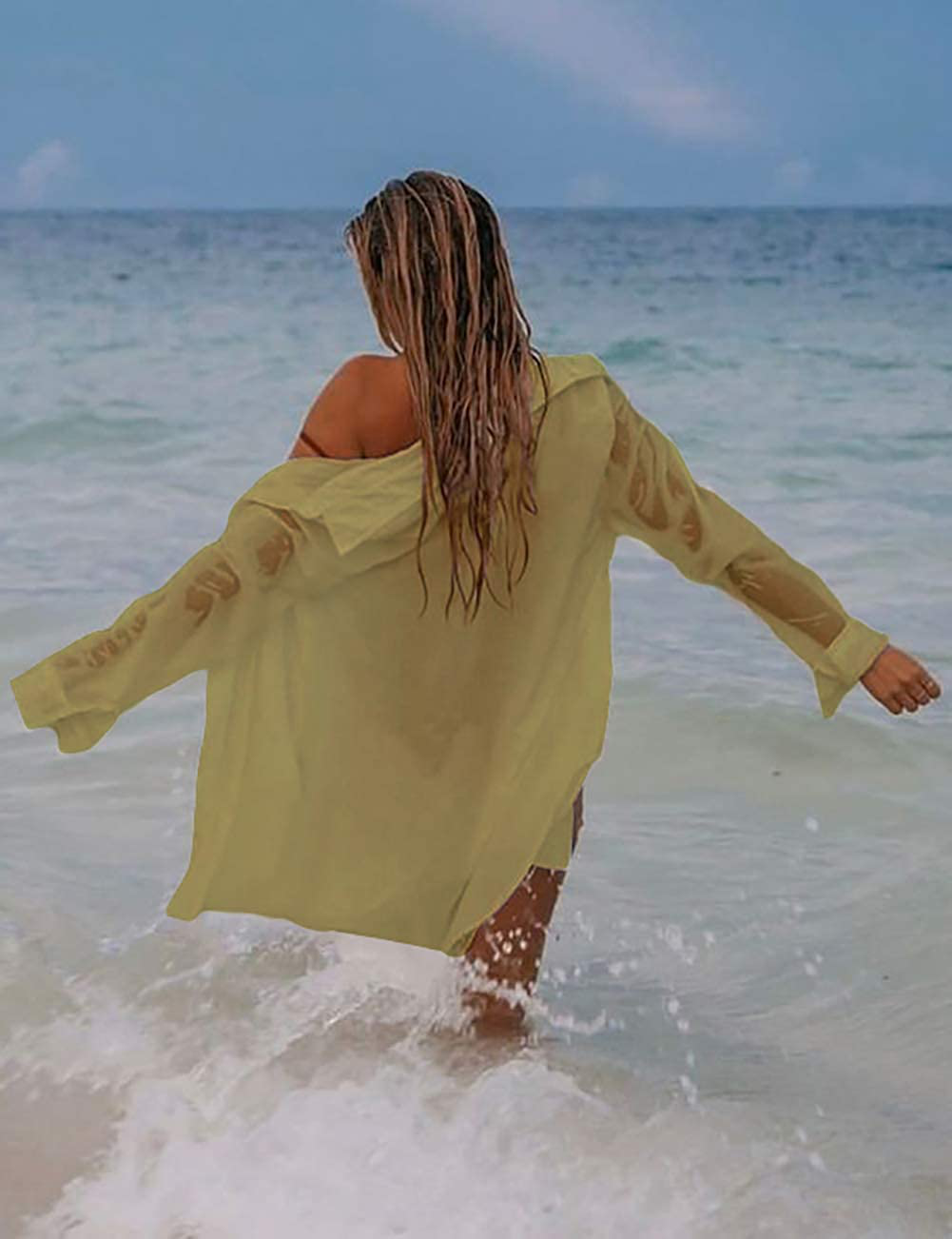 Bsubseach Women Long Sleeve Beach Shirt Blouses Turn down Collar Bathing Suit Cover Ups Apparel & Accessories > Clothing > Swimwear Kylie Max   