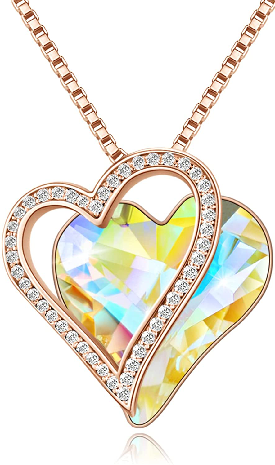 Sumonyo White Gold Plated Love Heart Pendant Necklaces for Women Silver Tone Crystals Birthstone Jewelry Gifts for Women Mother's Day Birthday Anniversary Day Party Arts & Entertainment > Party & Celebration > Gift Giving Sumonyo 09a-Sept.-Rose Gold Plated | AB Color  