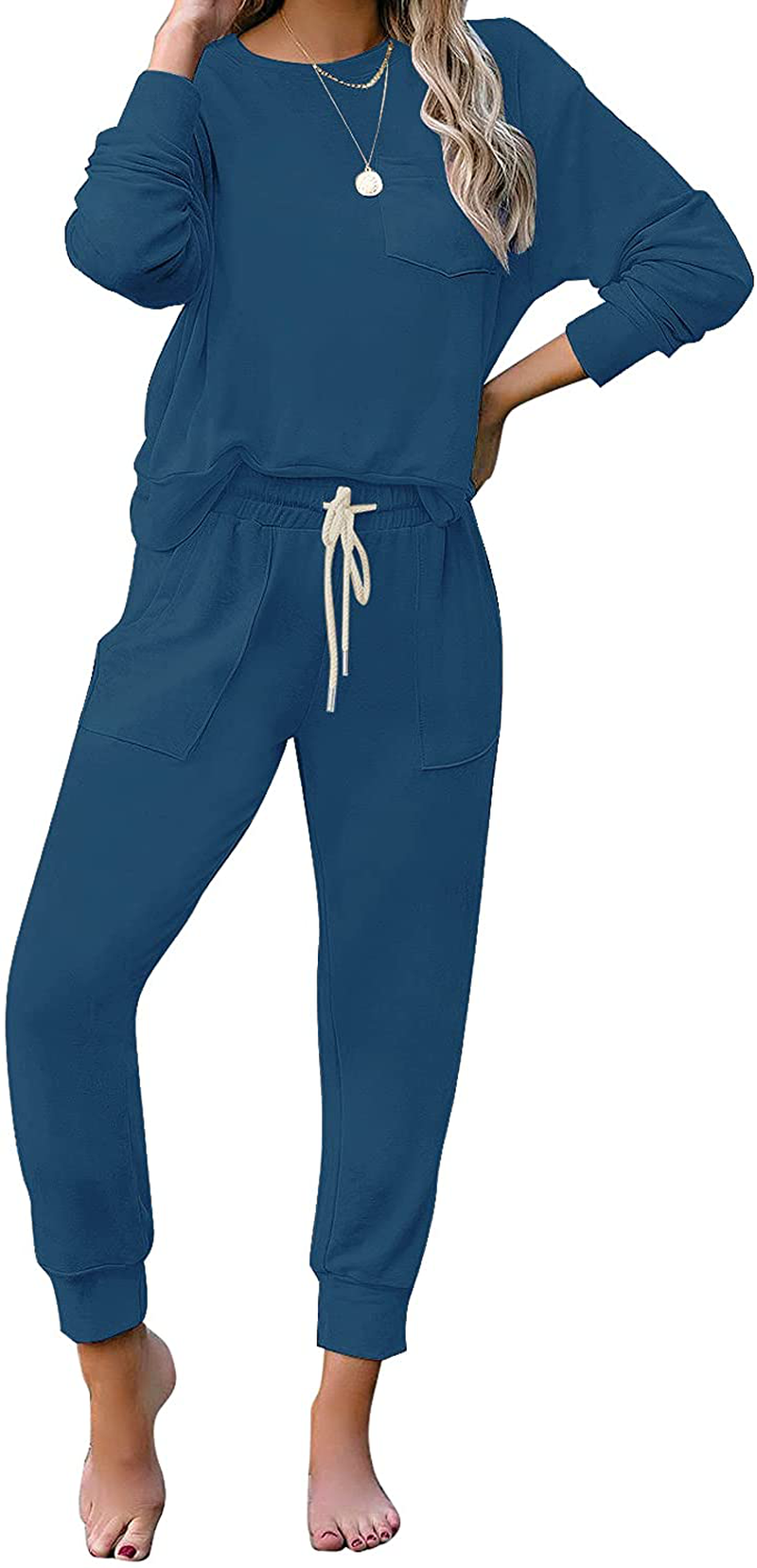 luvamia Women Tie Dye Pajama Sets Long Sleeve Tops and Pants PJ Sets Joggers Loungewear Sleepwear Apparel & Accessories > Clothing > Sleepwear & Loungewear > Pajamas KYLIE MAX Solid Navy Blue X-Large 