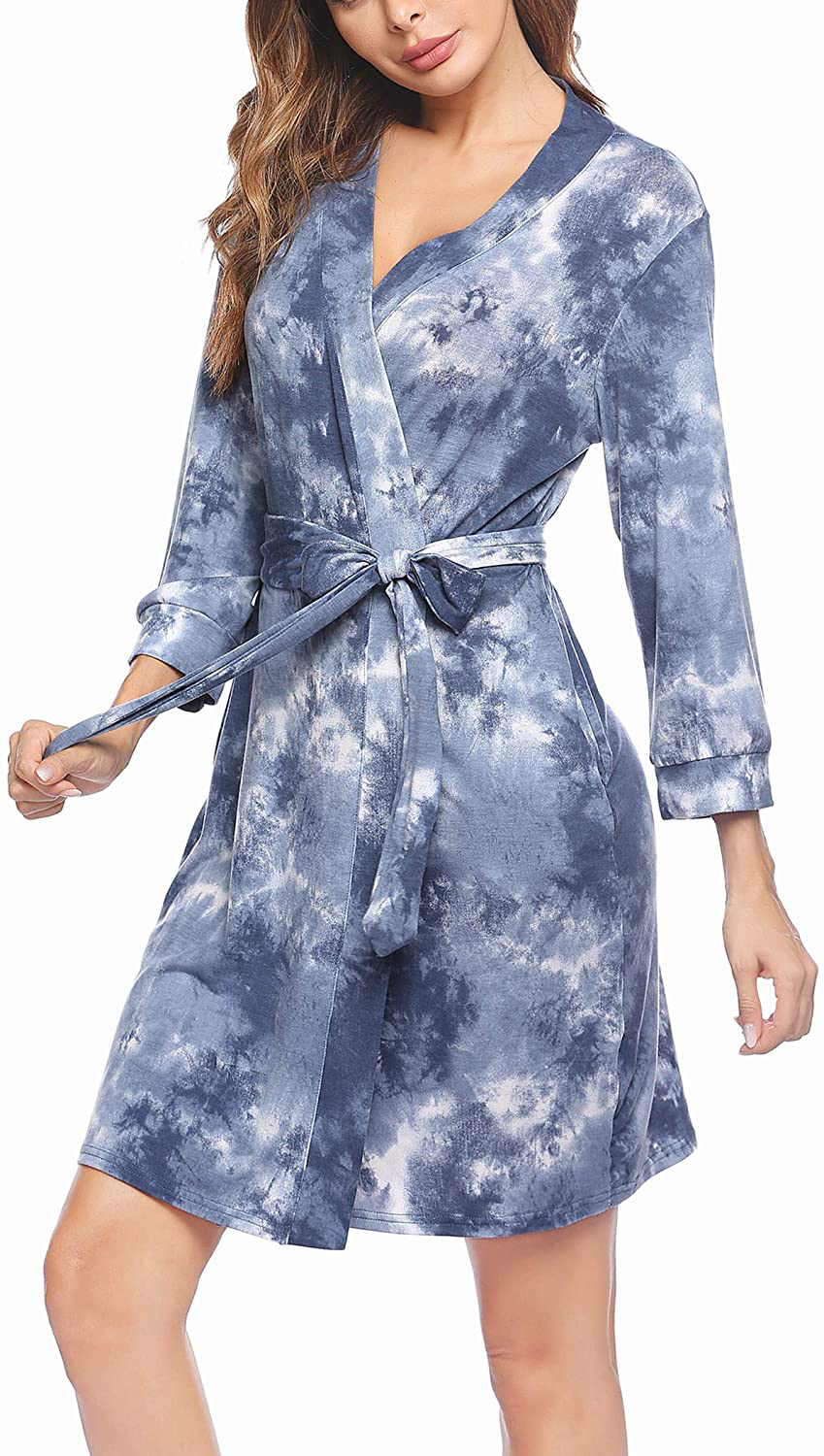 Hotouch Womens Robe Lightweight Kimono Robes Short Knit Bathrobe Soft Sleepwear Ladies Loungewear S-XXL Apparel & Accessories > Clothing > Sleepwear & Loungewear > Robes Hotouch   