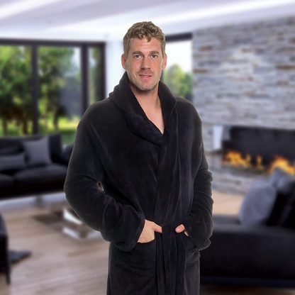 Ross Michaels Mens Robe with Hood - Mid Length - Plush Shawl Collar Fleece Bathrobe Apparel & Accessories > Clothing > Sleepwear & Loungewear > Robes Kylie Max   