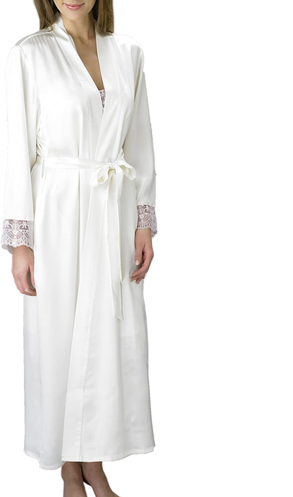 Julianna Rae Women'S Silk Robe, Full Length, Lace Trim, 2 Pocket, Le Soir Dream Apparel & Accessories > Clothing > Sleepwear & Loungewear > Robes Julianna Rae Alabaster X-Small 
