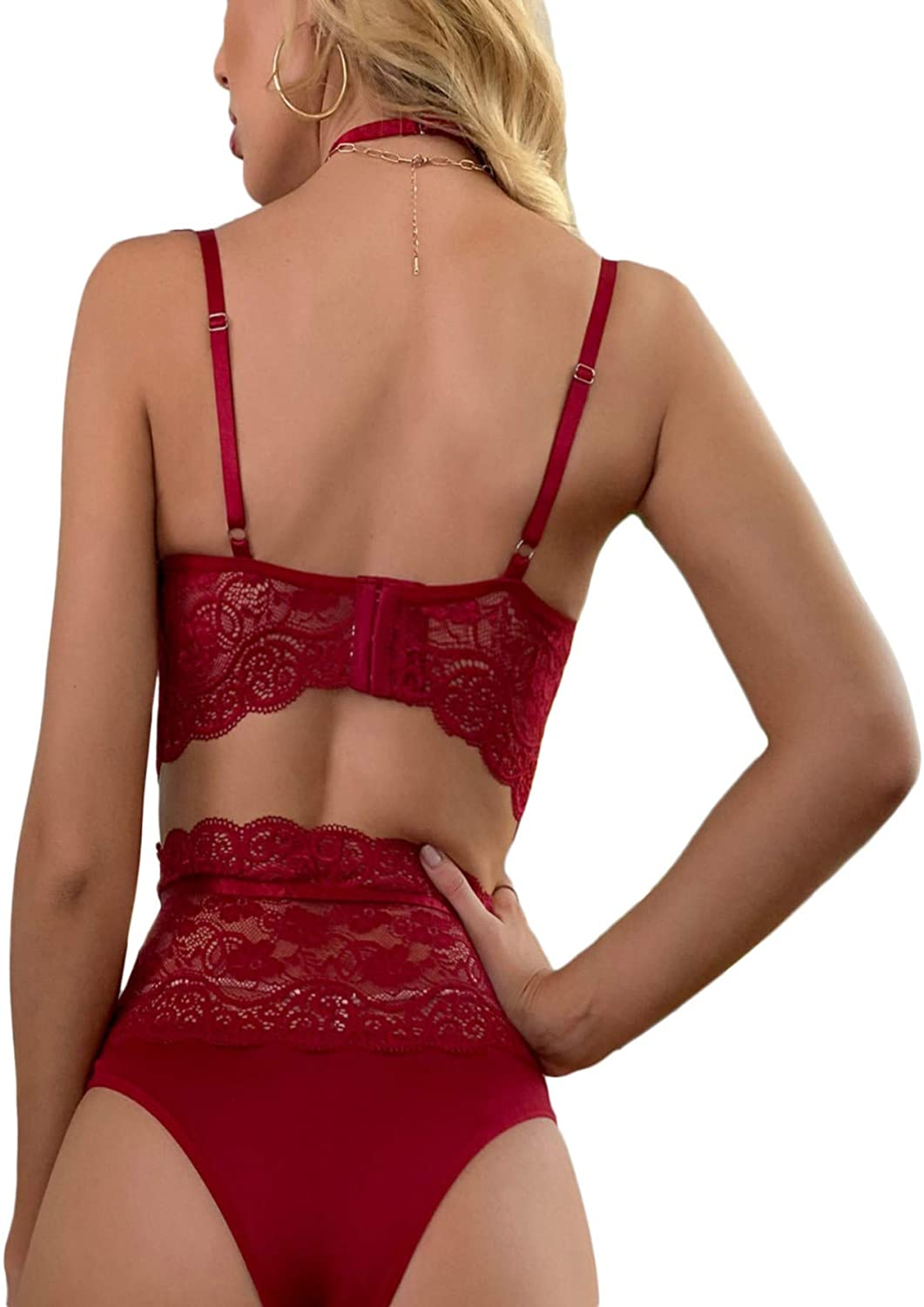Shein Women'S Floral Lace Underwire Bras Lingerie with Garter Belt and Stockings Sets Apparel & Accessories > Clothing > Underwear & Socks > Lingerie SheIn   