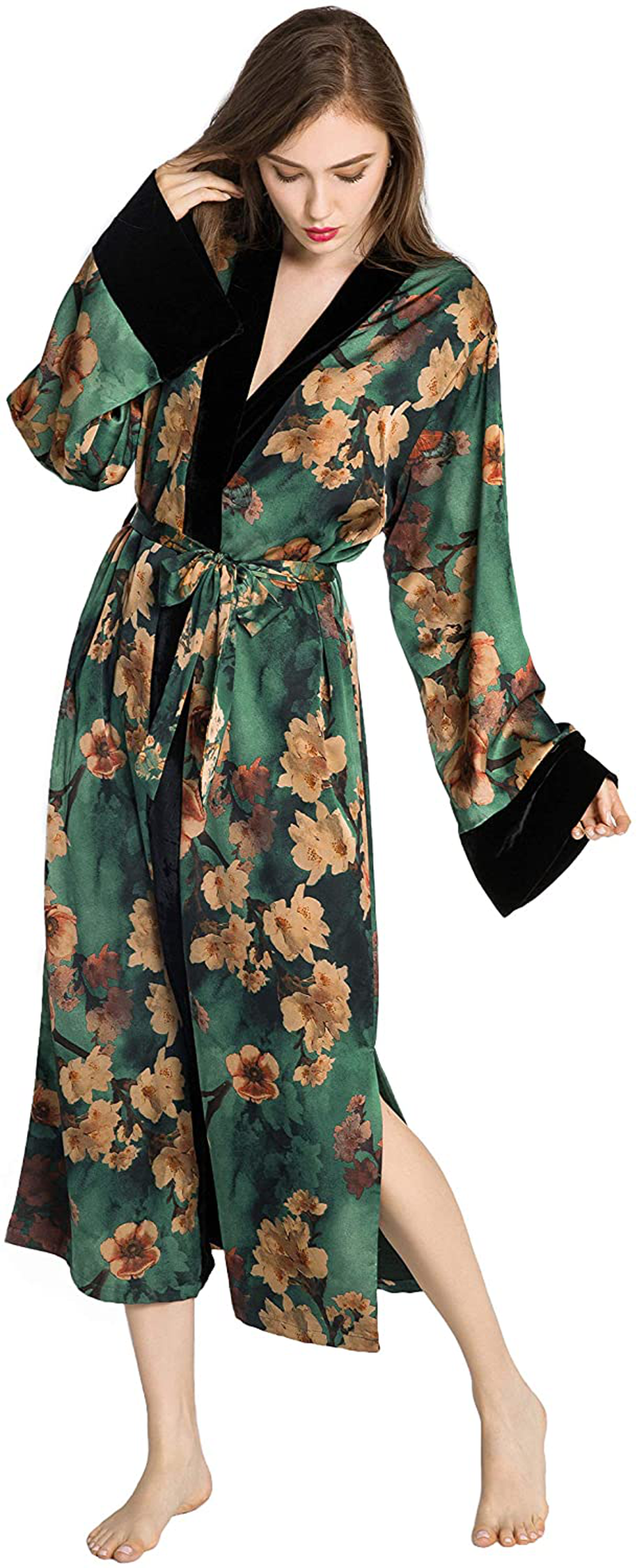 KIM+ONO Women'S Kimono Wrap - Watercolor Floral Apparel & Accessories > Clothing > Sleepwear & Loungewear > Robes KIM+ONO Azumi- Green  