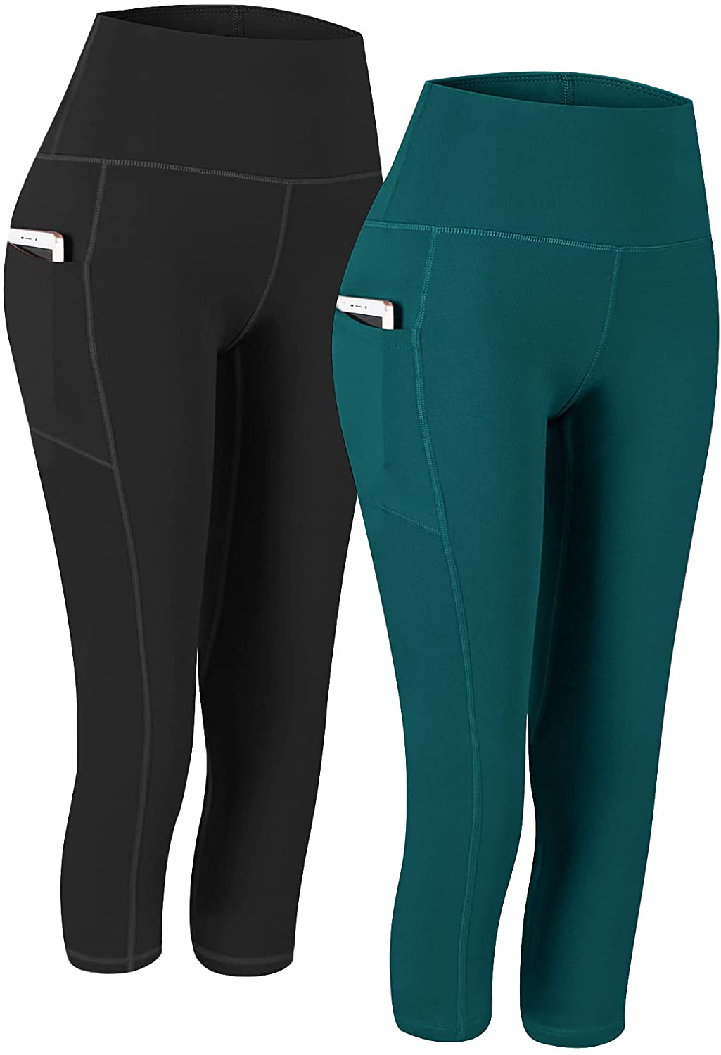 Fengbay 2 Pack High Waist Yoga Pants, Pocket Yoga Pants Tummy Control Workout Running 4 Way Stretch Yoga Leggings Apparel & Accessories > Clothing > Activewear Fengbay Capris Black & Deep Green Small 