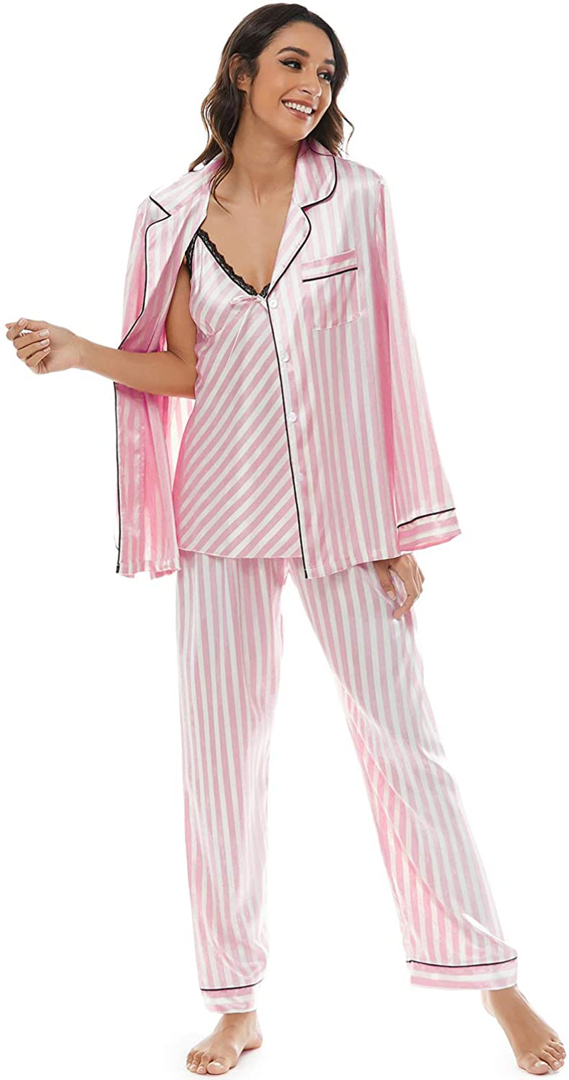 Escalier Womens 5Pcs Silk Satin Pajama Set Cami Pjs Sleepwear Button down Pj Sets Loungewear Apparel & Accessories > Clothing > Sleepwear & Loungewear Kylie Max   