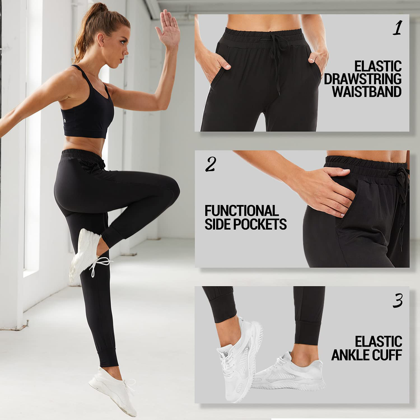 QGGQDD 2 Pack Joggers for Women - Sweatpants with Pockets Yoga Lounge Black Workout Pants Apparel & Accessories > Clothing > Activewear Kylie Max   