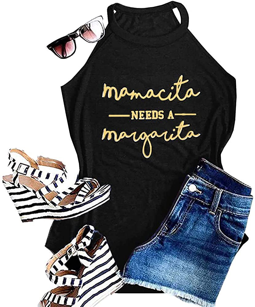 Mamacita Needs a Margarita Women Funny Shirts Workout Tops Graphic Beach Holiday Outfit Tees Apparel & Accessories > Clothing > Activewear Kylie Max   